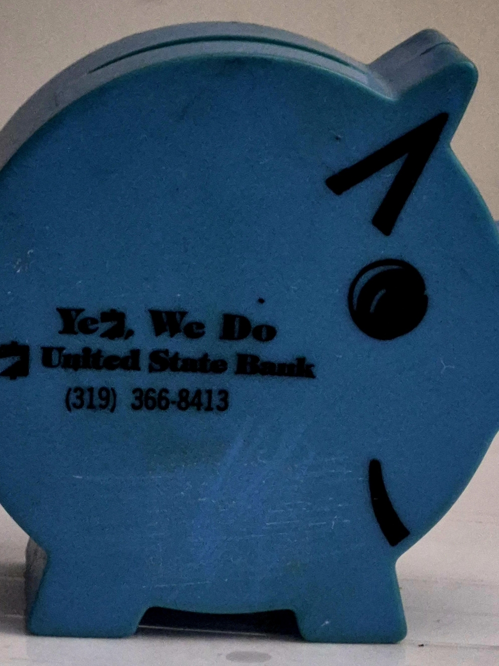 Vintage 1970s/1980s United State Bank Blue Plastic Toy Coin Bank